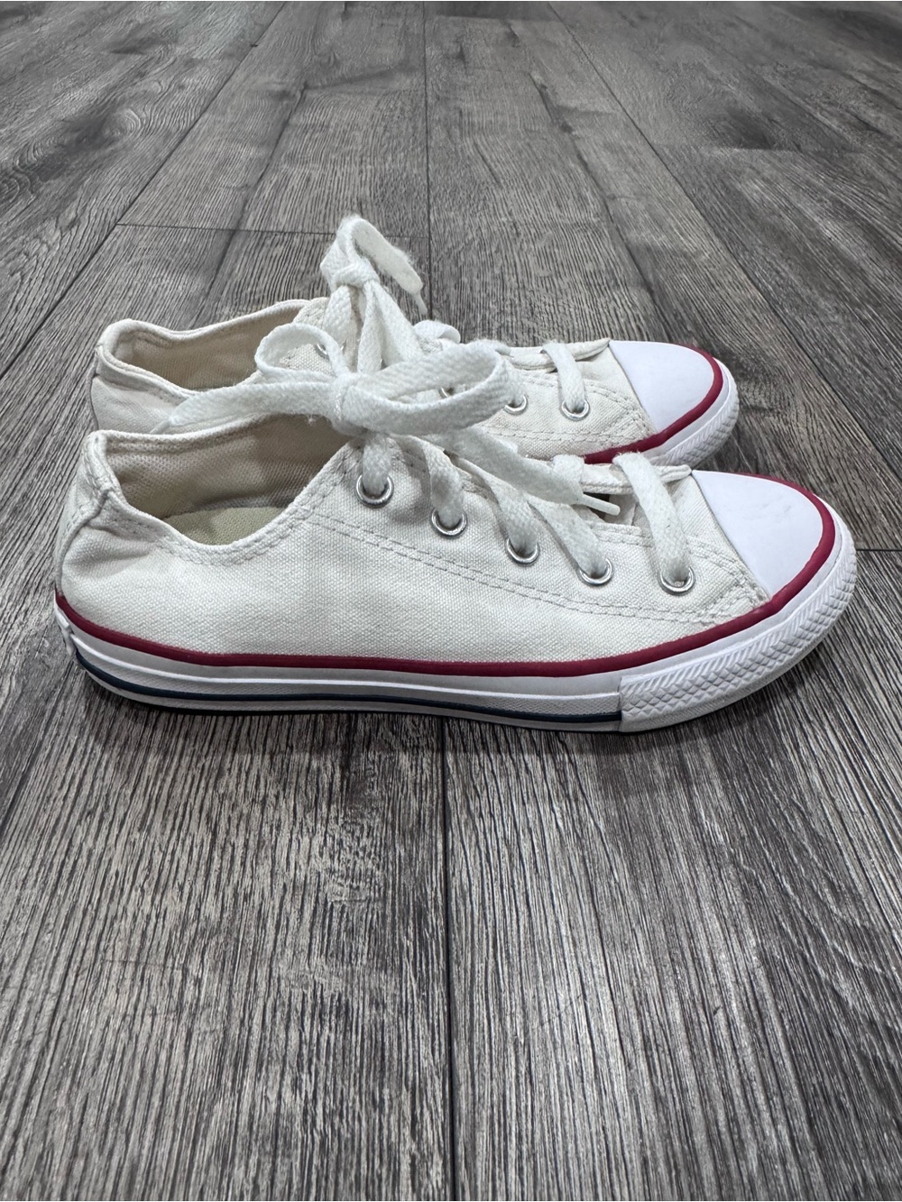 Converse Kids White Canvas Sneakers with Red Trim